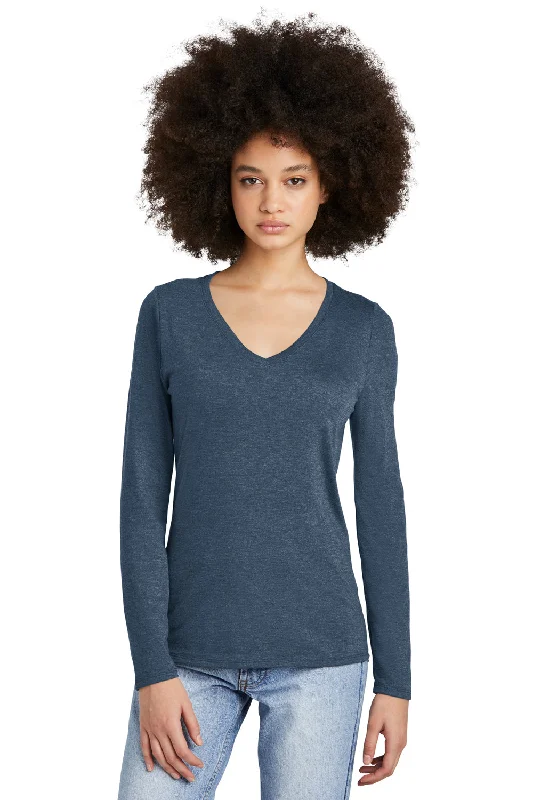 Stunning Fashion District Womens Perfect Tri Long Sleeve V-Neck T-Shirt - Navy Blue Frost