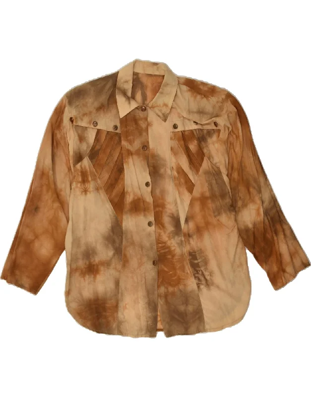 Lazy Style VINTAGE Womens Shirt UK 16 Large Brown Tie Dye Polyamide