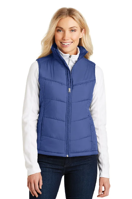 Short Design Port Authority Womens Wind & Water Resistant Full Zip Puffy Vest - Mediterranean Blue