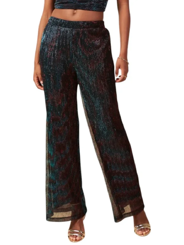 Advanced Customization Sparkly Metallic Mesh Pants In Black Teal