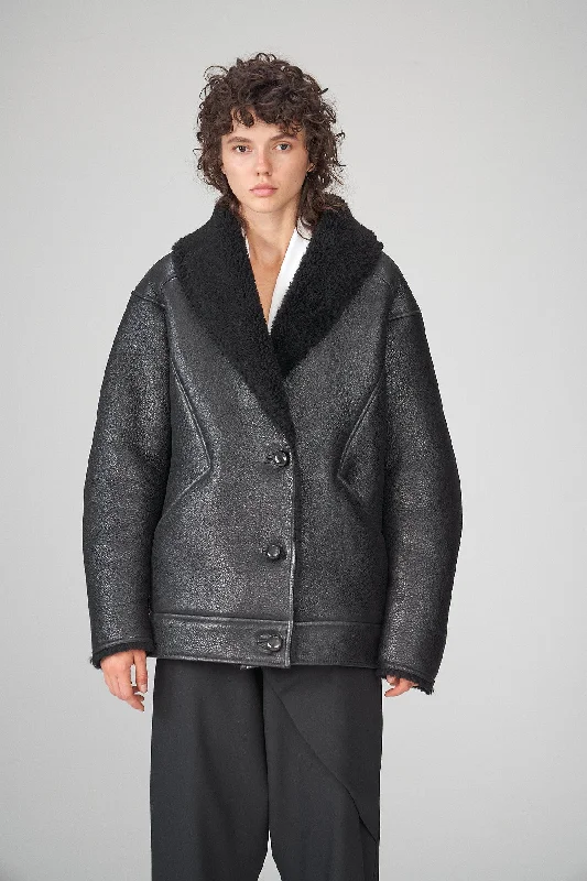 Fashion Must-have Nila - Black Shearling Coat