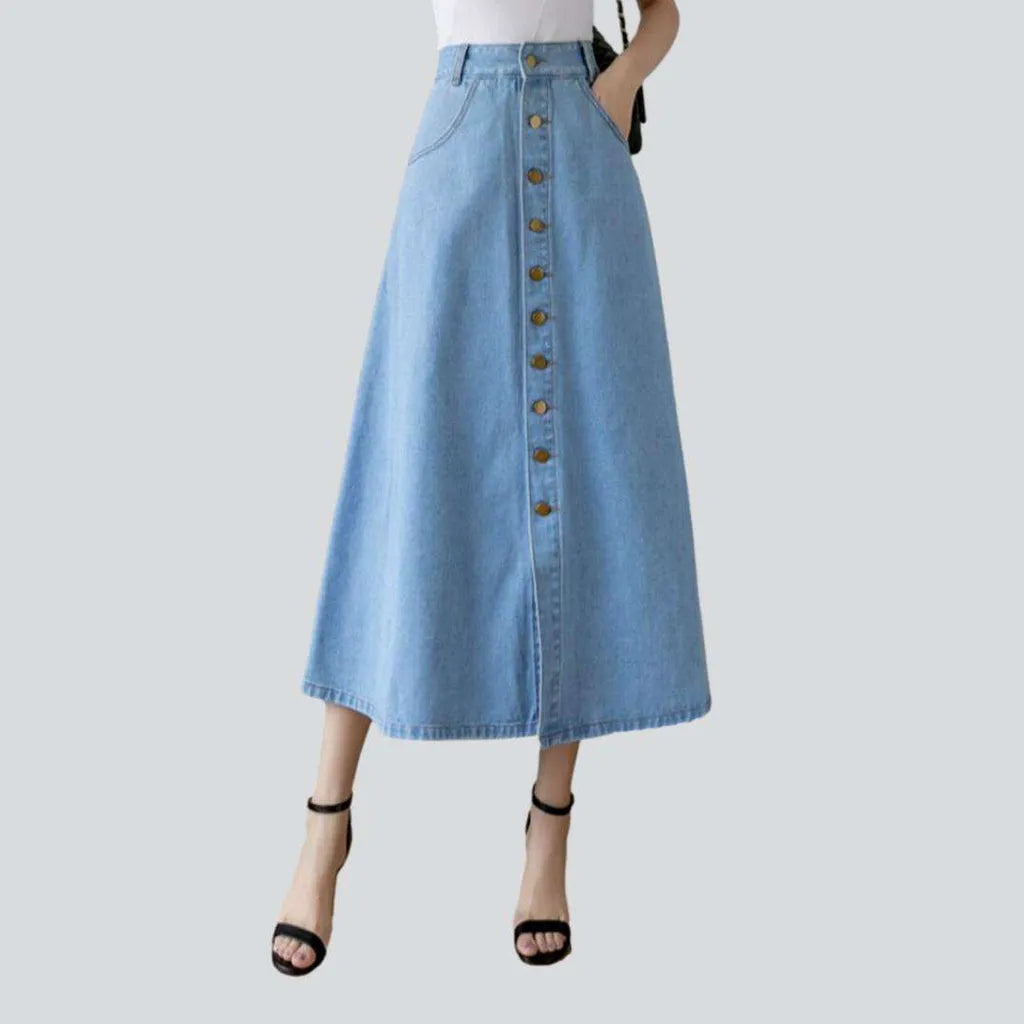 Body Design Buttons-down flare denim skirt