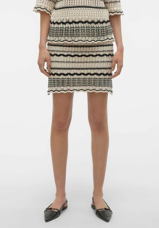 Playful Style Vero Moda Minou Crochet Mini Skirt, Birch & Black