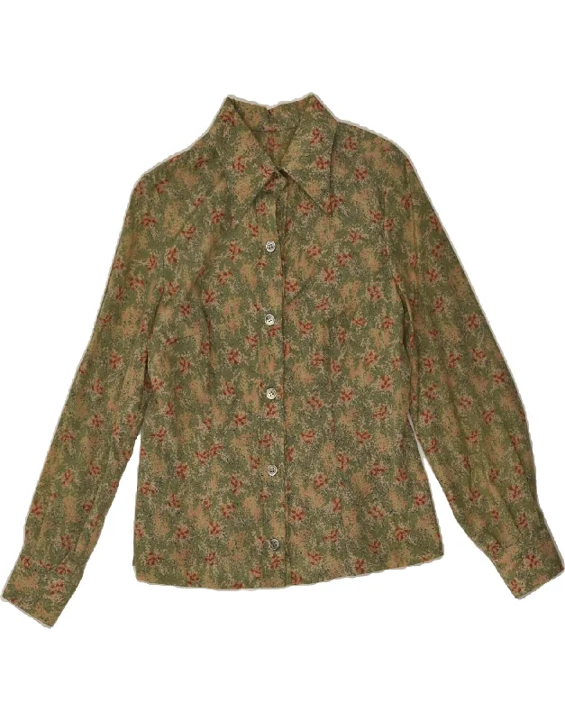 Versatile Items VINTAGE Womens Shirt UK 14 Medium Khaki Floral