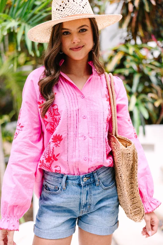 High Street Style Fate: All About You Hot Pink Embroidered Blouse