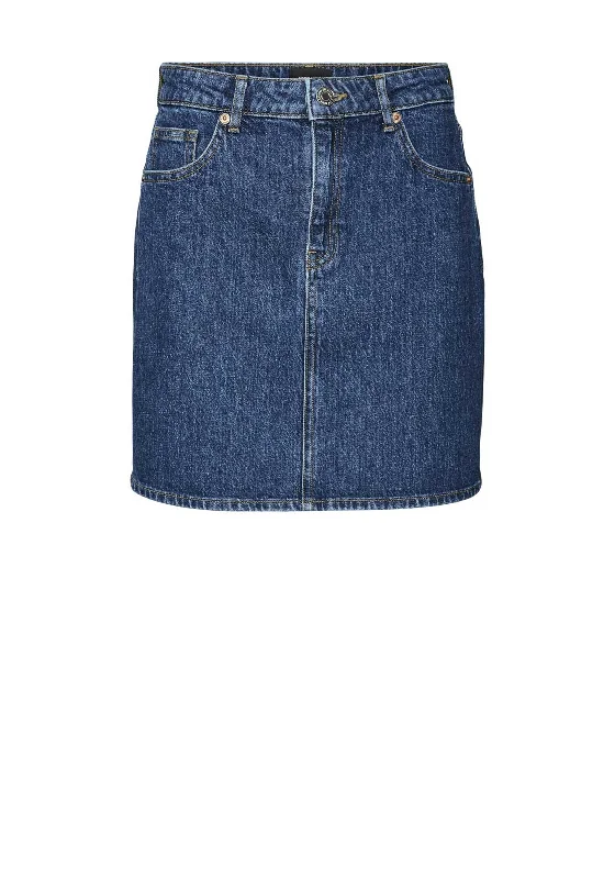 Free And Casual Vero Moda Tessa Mini A-Line Denim Skirt, Medium Blue Denim