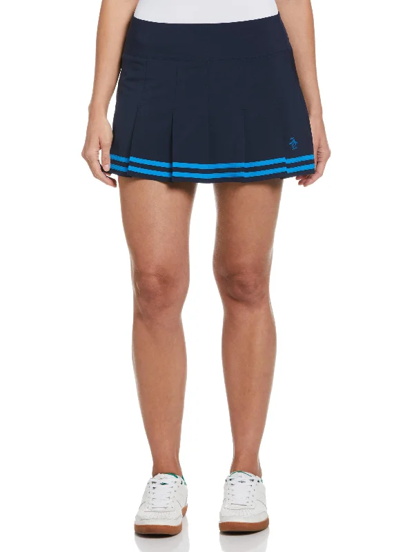 Cute Style Women's 13" Contrast Hem Pleated Tennis Skort