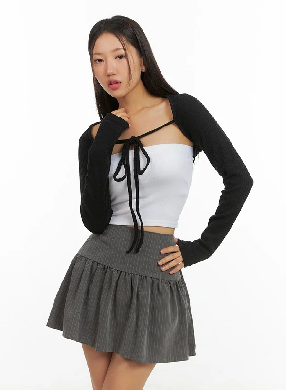 Elegant Temperament Ribbed Strap Bolero Cardigan IS402