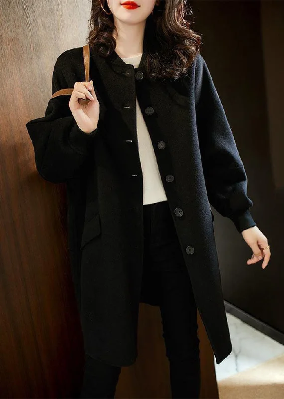 Playful Style Casual Black Oversized Single Breasted Woolen Trench Fall