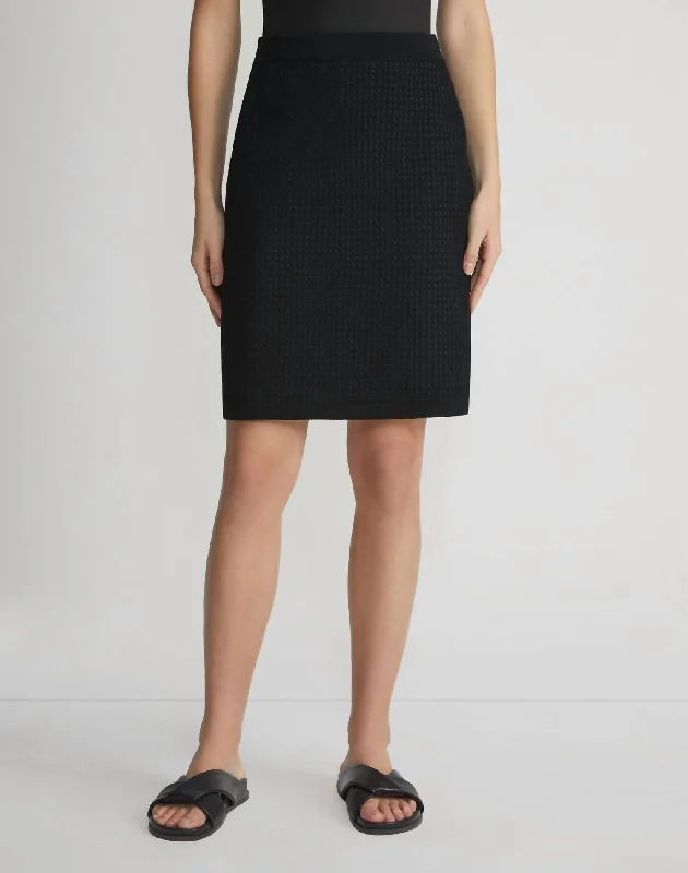 French Retro Block Mesh Stitch Skirt In Black