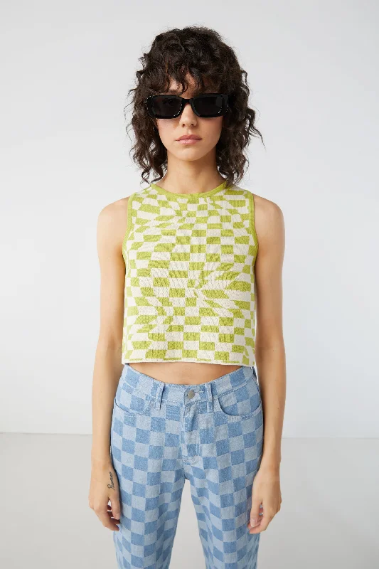 Fashionable Items CHECKERED KNIT TANK