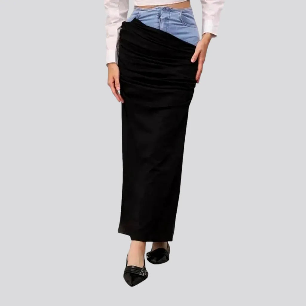 Spring Fashion Chic mixed pattern high-rise denim skirt