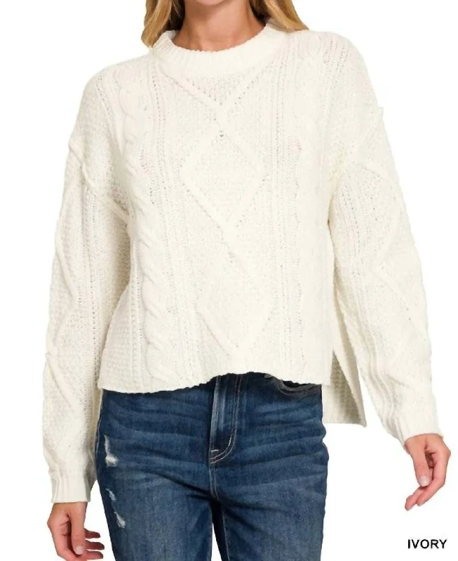 Eye-catching Personality Heather Cable Knit Sweater In Ivory