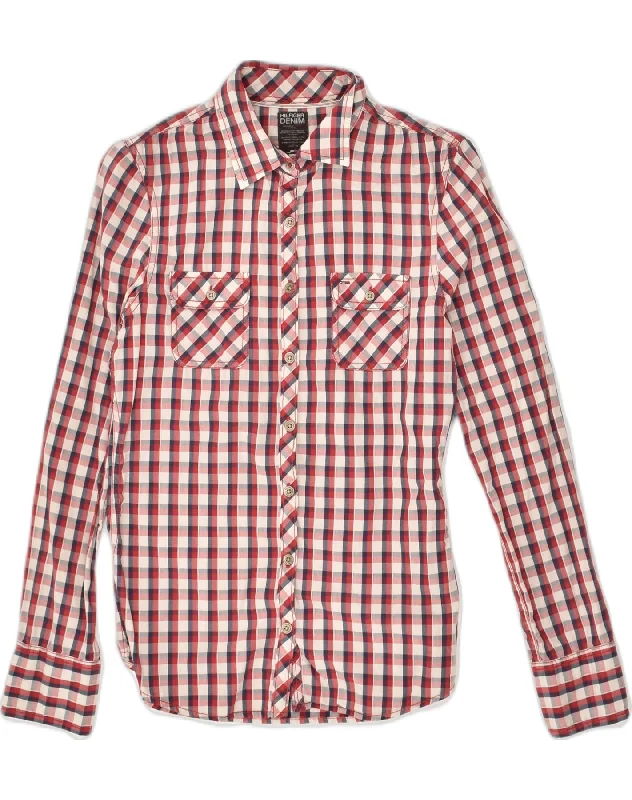 Bright Colors TOMMY HILFIGER Womens Shirt UK 10 Small Red Check Cotton