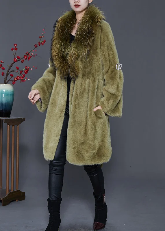 End Of The Year Simple Grass Green Raccoon Hair Collar Mink Velvet Coats Spring