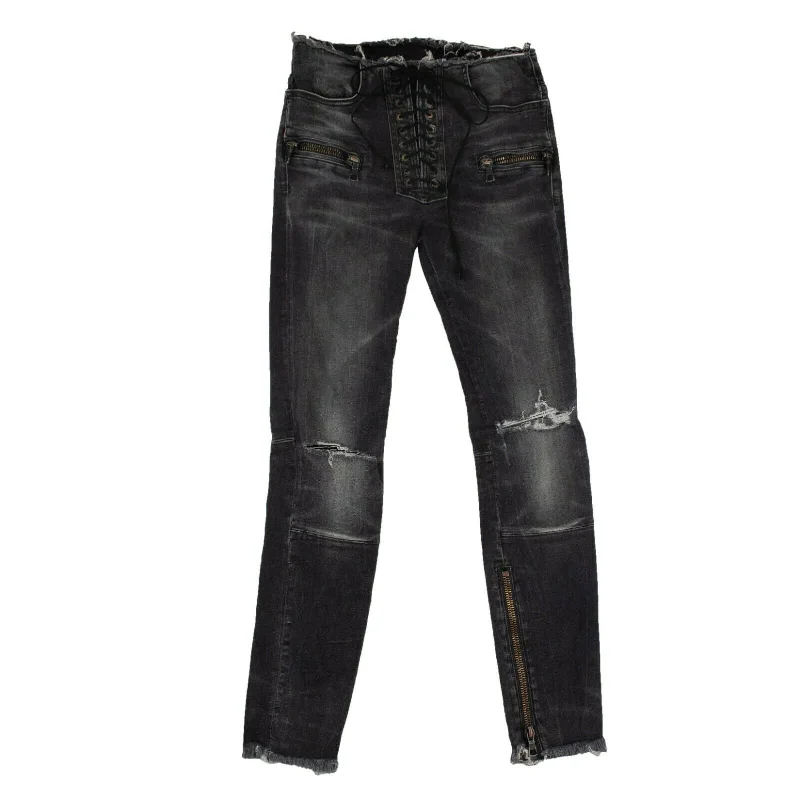 Versatile Items Unravel Project Dark Lace-Up Skinny Jeans - Denim