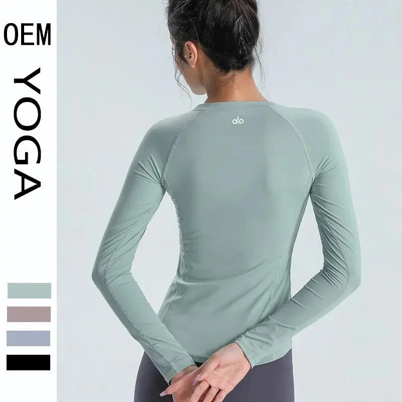 Comfortable And Casual ALO yoga top cross-border slim slim skin-skin breathable elastic long-sleeved T-shirt sports running training fitness clothes