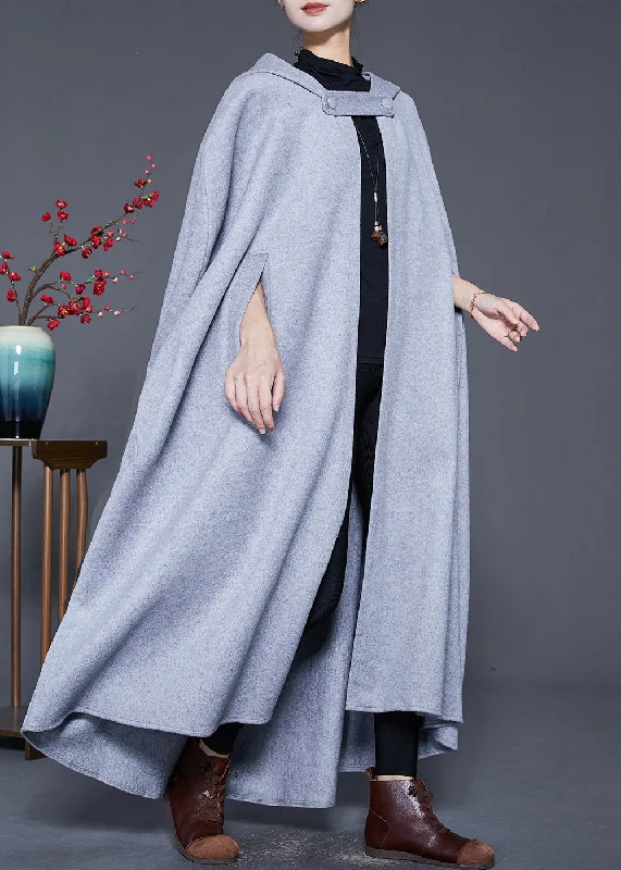 New Autumn And Winter Styles Italian Grey Hooded Oversized Woolen Cardigans Cloak Sleeves