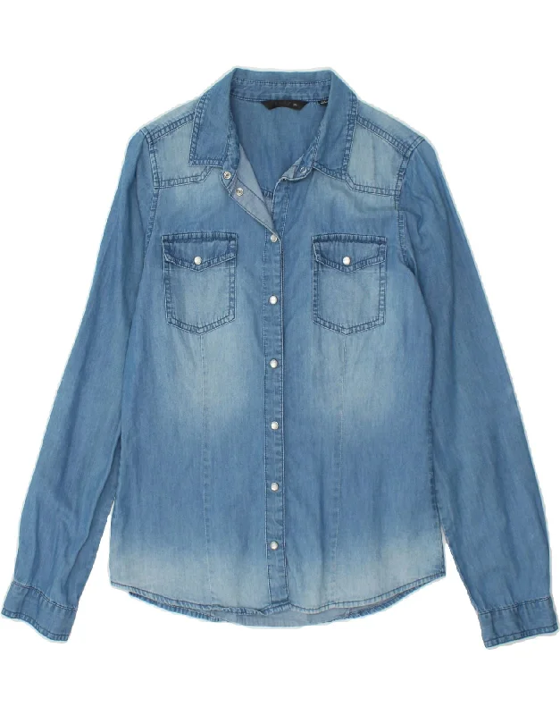 Girl Style ONLY Womens Denim Shirt EU 36 Small Blue Cotton