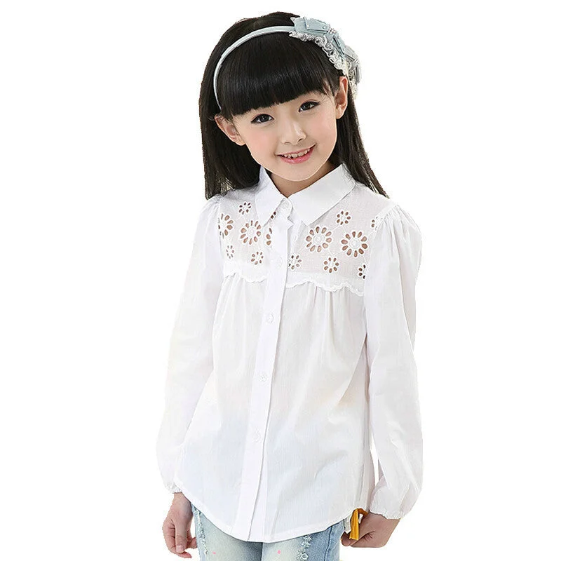 Trendy Items Spring Arrival Kids Clothes Girls White Blouse Children's Fashion Long-sleeved Cotton Girls Blouse