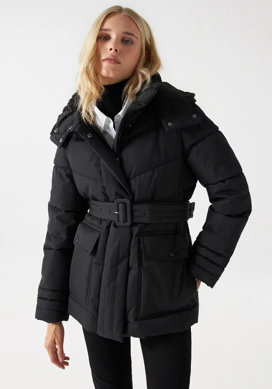 High-quality Fabrics Salsa Belted Puffer Jacket, Black