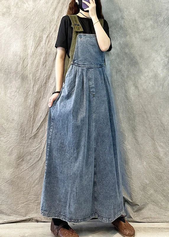 Comfortable Design Light Blue Casual Loose Patchwork Suspender Denim Dress Spring