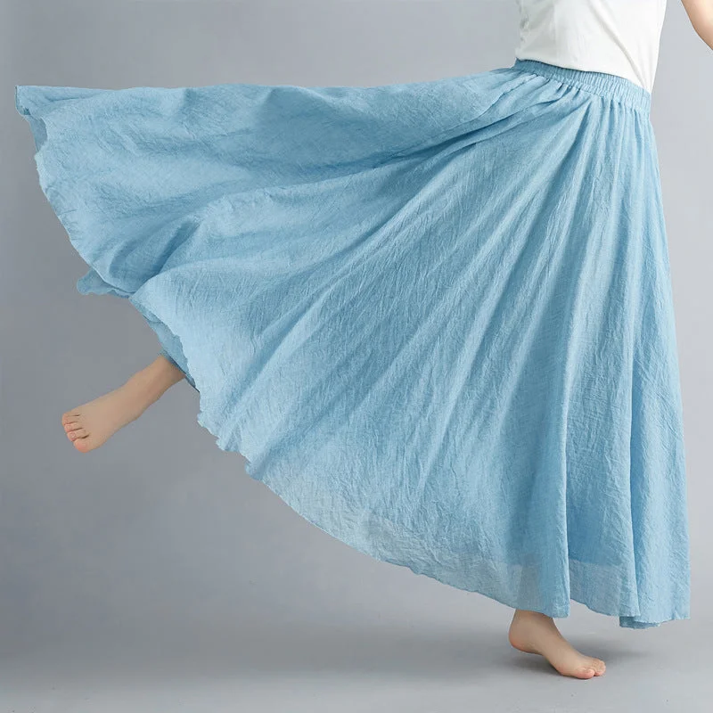 Classic Casual Linen Elastic Waist A Line Skirts for Women