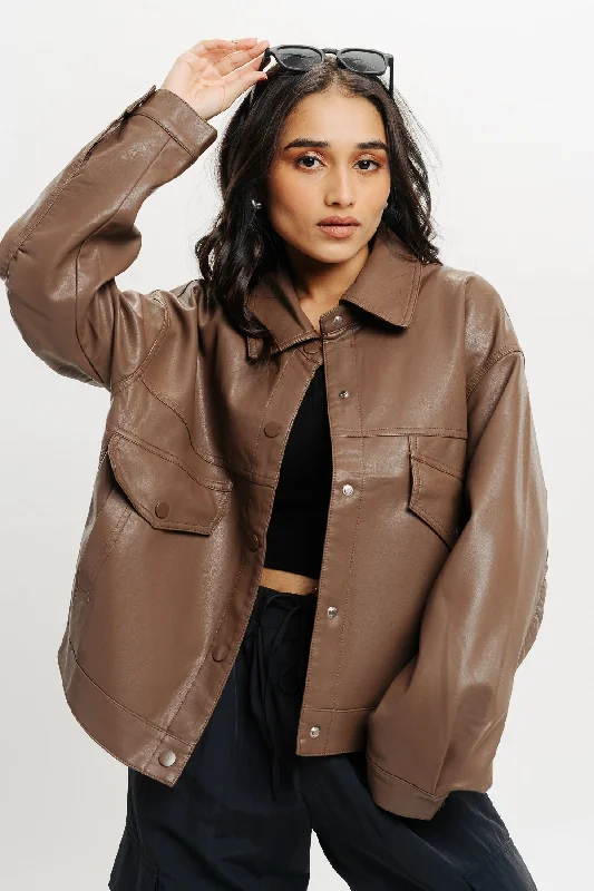 Exquisite Fabrics Brown Leather Jacket