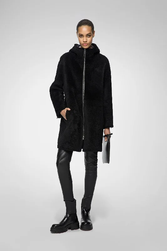 Celebrity Style Juliane - Black Shearling Coat