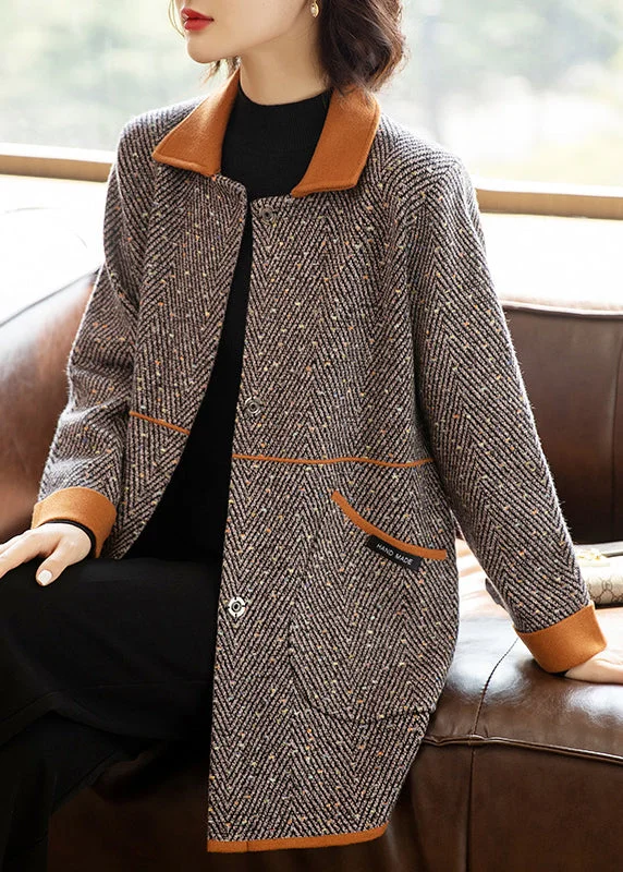 Urban Style Italian Peter Pan Collar Button Pockets Patchwork Woolen Coat Fall