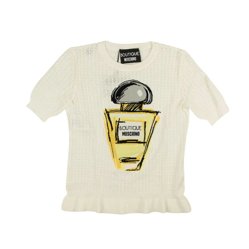 French Style White Short Sleeve Pointelle Perfume Shirt