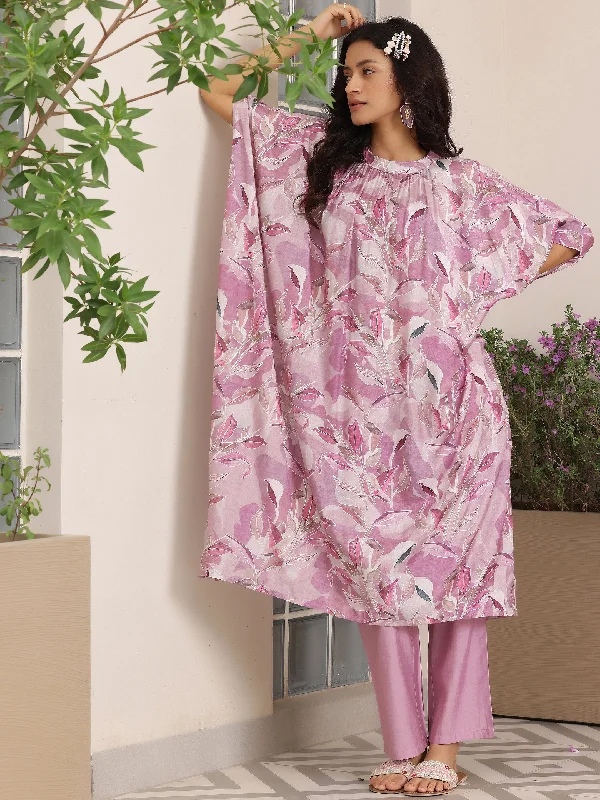 Lazy Home Lavender Printed Silk Blend Co-Ords