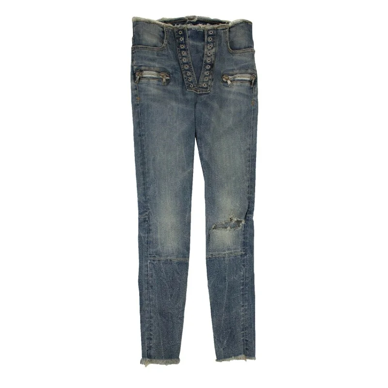 High-end Design Unravel Project Lace-Up Skinny Jeans - Denim