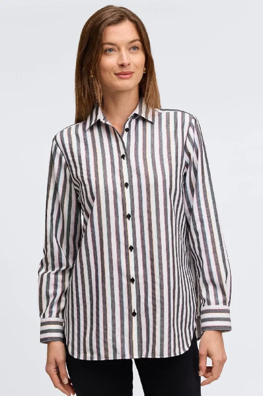 Playful Style Boyfriend No Iron Rainbow Lurex Stripe Shirt