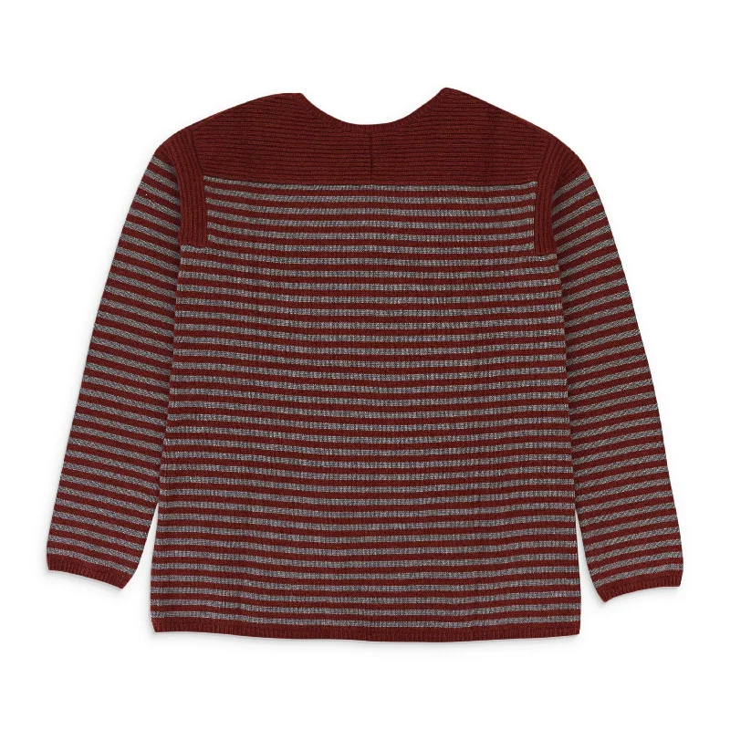 High-end Fabrics CASHMERE STRIPED BURGUNDY GRAY SWEATER