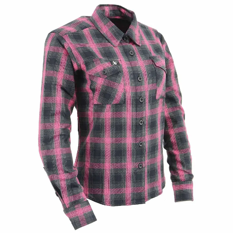 Cute Style Milwaukee Leather MNG21604 Women's Casual Black with Pink Long Sleeve Casual Cotton Flannel Shirt