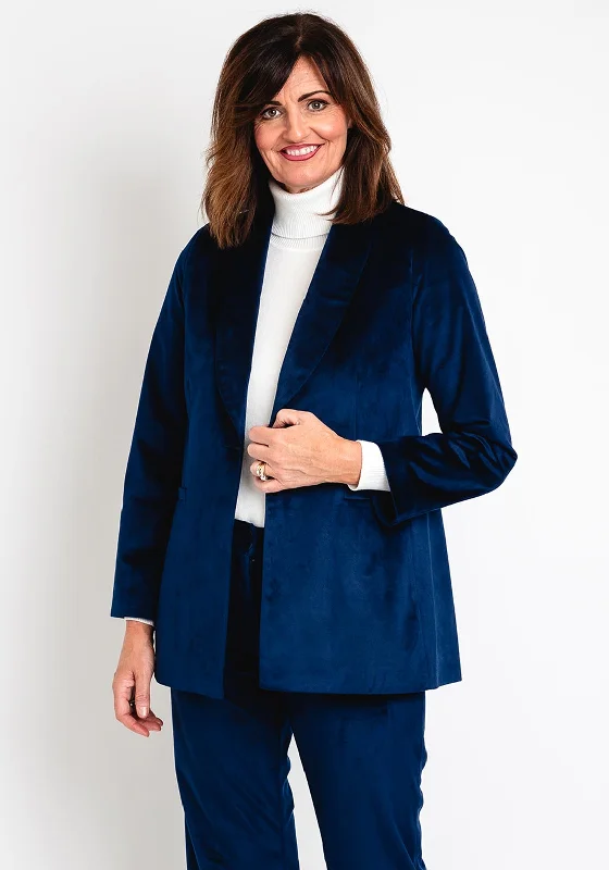 Classic Retro Camelot Velour Shawl Lapel Blazer, Royal Navy