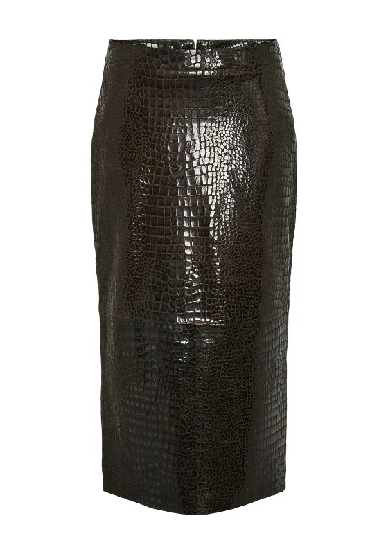 Comfortable And Versatile Y.A.S Siris Leather Midi Skirt, Hot Fudge