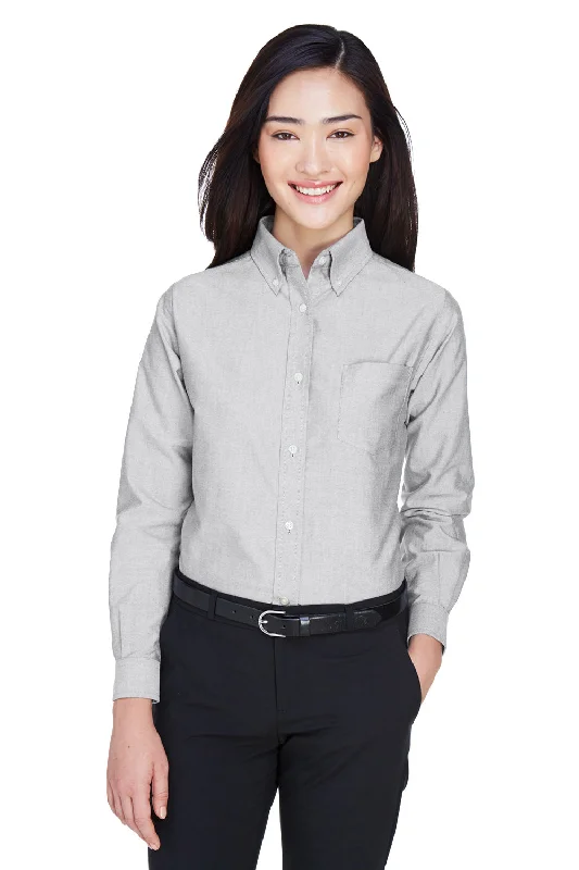 High-end Design UltraClub Womens Classic Oxford Wrinkle Resistant Long Sleeve Button Down Shirt w/ Pocket - Charcoal Grey - Closeout