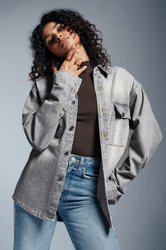 Short Design Cloudy Grey Women's Denim Jacket