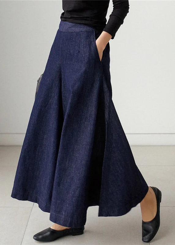 Wearable At Home Or Out Elegant Blue Pockets Wide Leg Denim Pants Spring