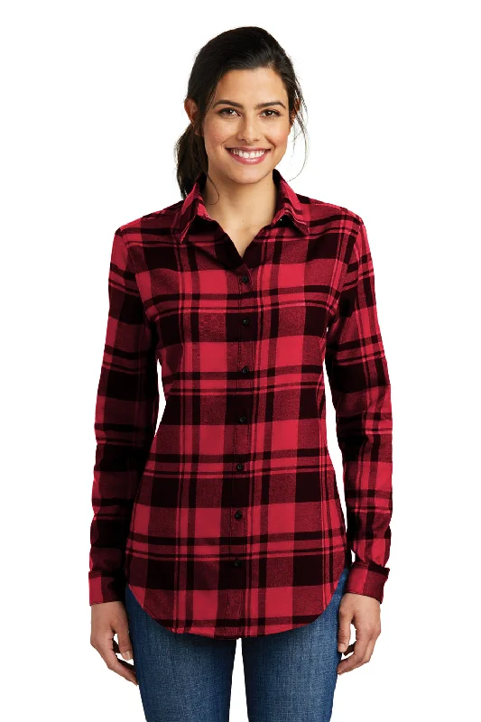 Wearable At Home Or Out Port Authority Womens Flannel Long Sleeve Button Down Shirt - Engine Red/Black