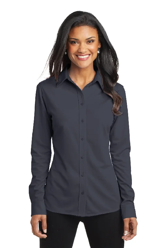 Bottom And Versatile Port Authority Womens Dimension Moisture Wicking Long Sleeve Button Down Shirt - Battleship Grey