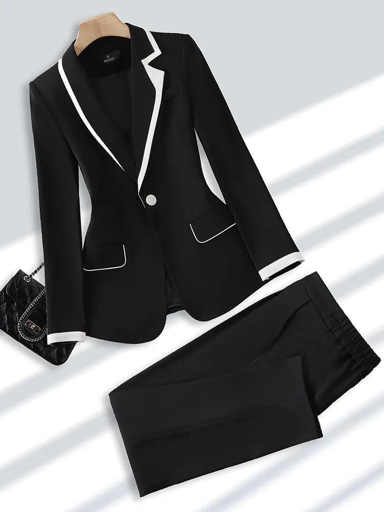 French Style Double Pocket Formal Women Pant Suit