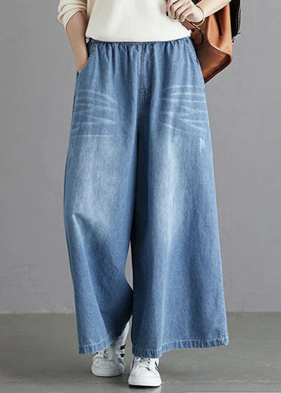 Simple Matching Fine Blue Regular Pockets Straight Fall Denim Pants