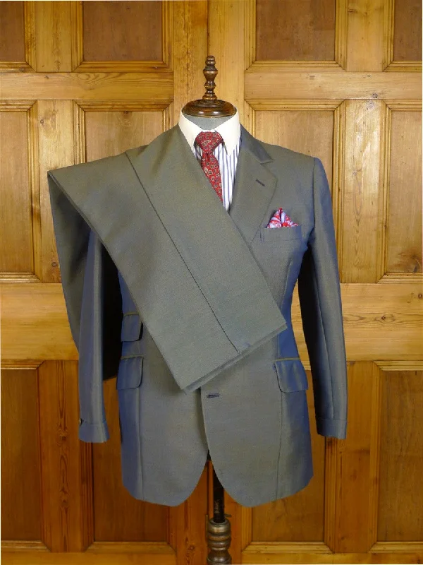 Loose Fit 24/1070 wonderful 1974 cyril a castle savile row conduit st black wool silk mohair 2-tone solaro suit w/ patterned linings 42-43 short to regular