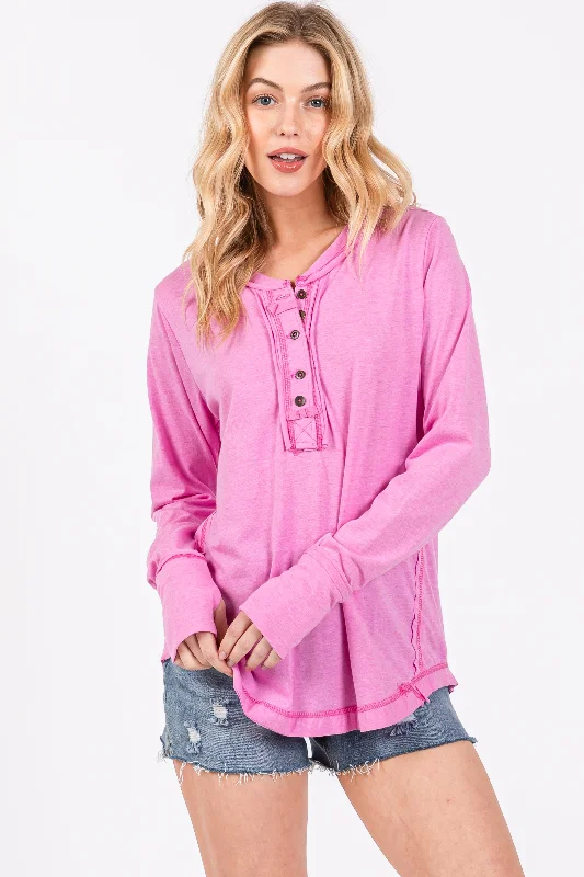 Celebrity Must-have Pink Long Sleeve Exposed Seam Top