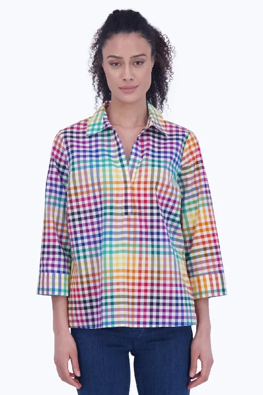 Modern City Sophia No Iron Rainbow Gingham Popover Shirt