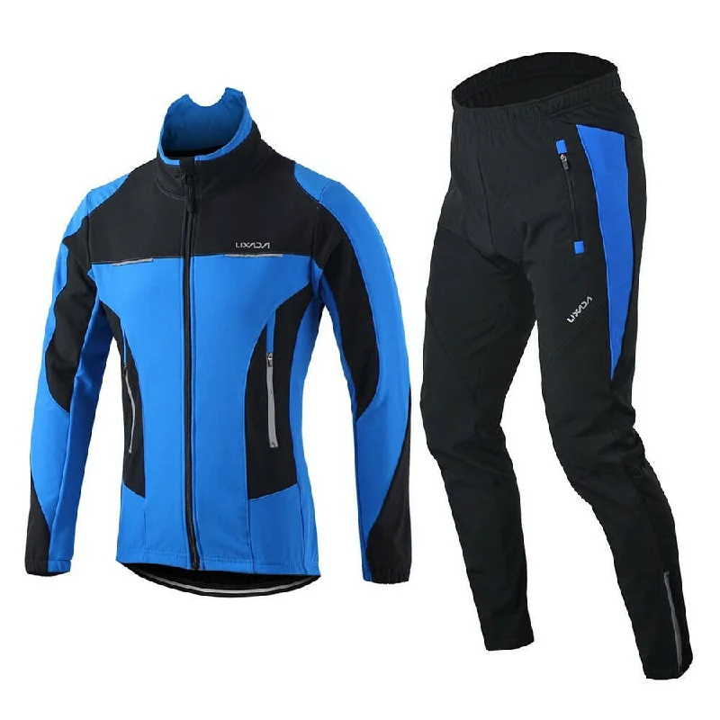 Slim Fit Lixada Men Winter Cycling Clothing Set Windproof Long Sleeve Cycling Jersey Coat Jacket with 3D Padded Pants Trousers