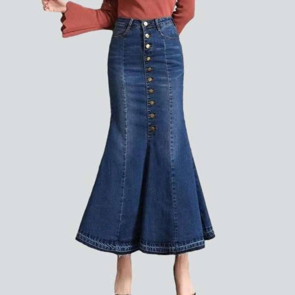 Elegant And Simple Fishtail jeans skirt with buttons